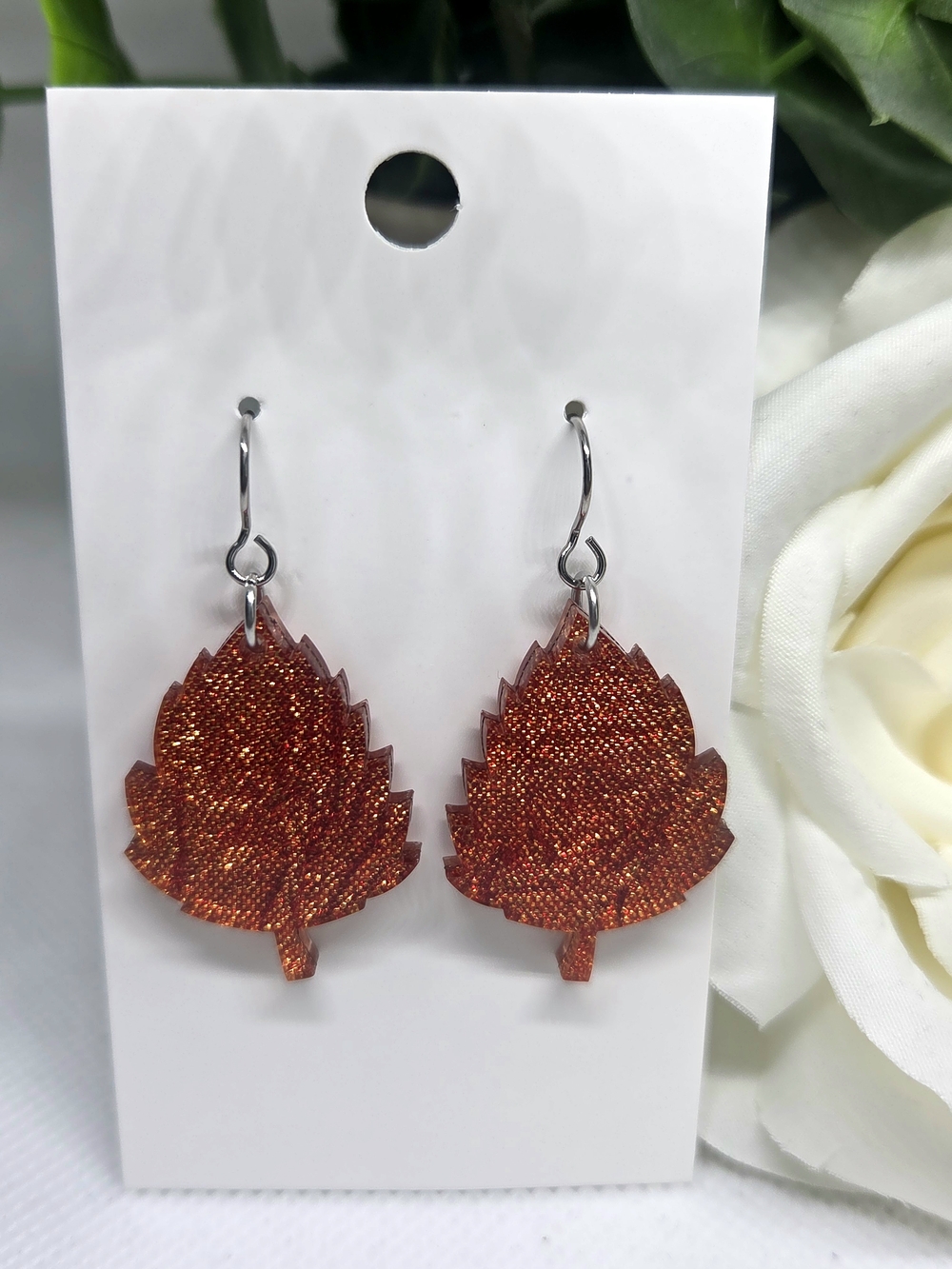 Sparkling Copper Leaf Drop Earrings - Women Jewelry